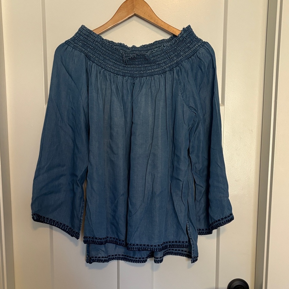 Dex Denim Blue Smocked Blouse